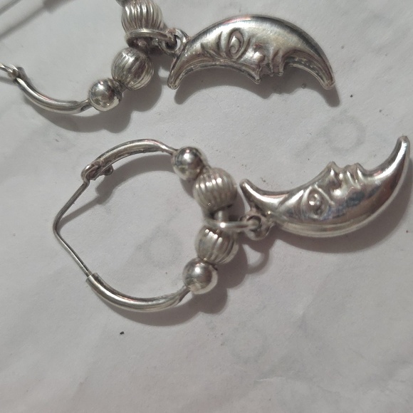 Vintage 925 Moon Hoop Earrings - Picture 3 of 7